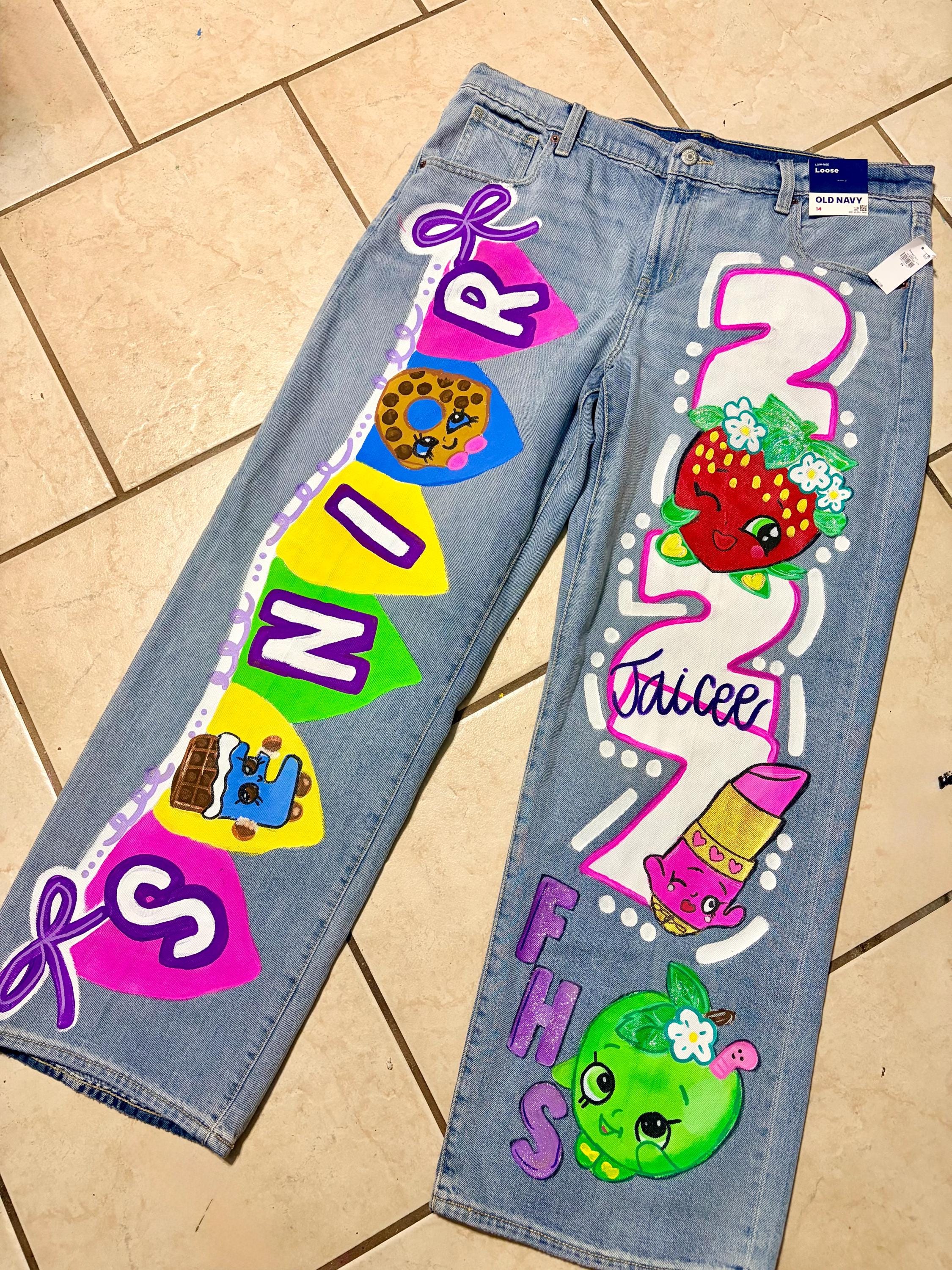 Custom Hand-Painted Denim Jeans Personalized School Spirit, Senior, Graduation Designs