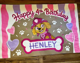 Hand Painted Skye Pup Patrol Birthday Banner: Kraft Paper Party Decor