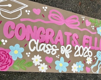 Custom Floral Painted Banner, Birthday parties, baby showers, graduation, special occasions, Congratulations banner