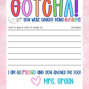 Personalized Teacher Notes | Gotcha! Recognition Award, 40 Sheets