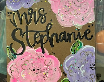 Personalized Hand-Painted Floral Clipboard, Teacher Gift