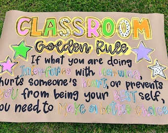 Classroom Golden Rules Banner, Painted Banner, customizable colors