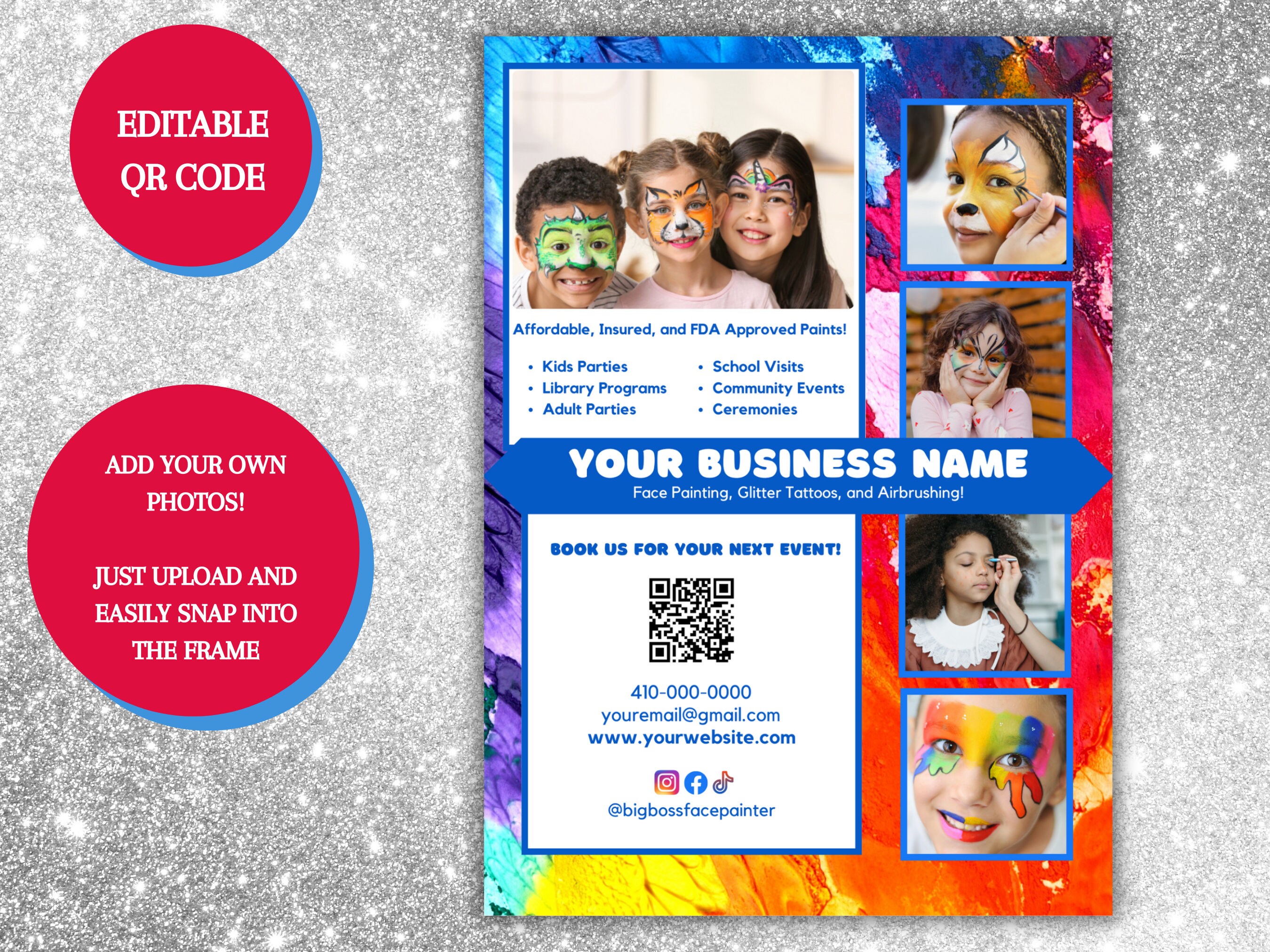Face Painting Flyer, Face Painting Sign, Face Paint Flyer Template