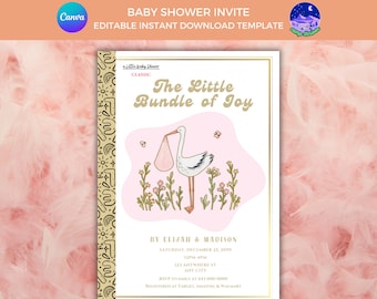 Baby showeruitnodiging Little Golden Book Ooievaar (digitale download)