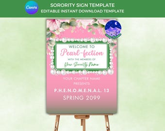 Sorority Welcome Sign: Pink and Green Pearl Design (Digital Download Template)