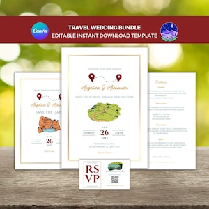 Invitación de boda en parque nacional, invitación de boda de viaje, invitación de boda en la naturaleza, invitación de boda con mapa, reserva de fecha para boda en viajes