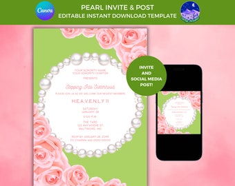 Sorority Invite Template: Pink and Green Pearl Design, Probate Event