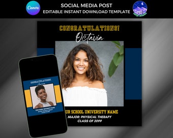 Annuncio del college, post su Instagram per il giorno della decisione, post per il diploma di scuola superiore, modello per i social media dedicati alla laurea, festa del baule dell&#39;HBCU
