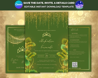 Frog Princess Wedding Invitation, Fairytale Wedding Invitation, Princess Wedding Bundle, Princess Quinceanera Invite, Sweet 16 Canva Invite