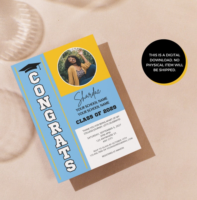 HBCU Graduation Invitation, Custom HBCU Invite, Blue and Yellow