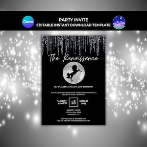 Renaissance Birthday Invitation, Hip Hop Birthday, Renaissance Birthday Invite, Concert Invitation, Disco Invitation, Disco Horse Invite