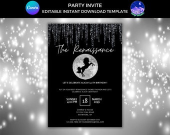 Renaissance Birthday Invitation, Hip Hop Birthday, Renaissance Birthday Invite, Concert Invitation, Disco Invitation, Disco Horse Invite