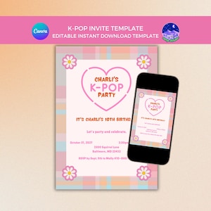 K-Pop Birthday Party Invitation, Anime Invitation, KPop Party Digital Invite, Karaoke Invitation, 10th Birthday Invite, Kawaii Invitation