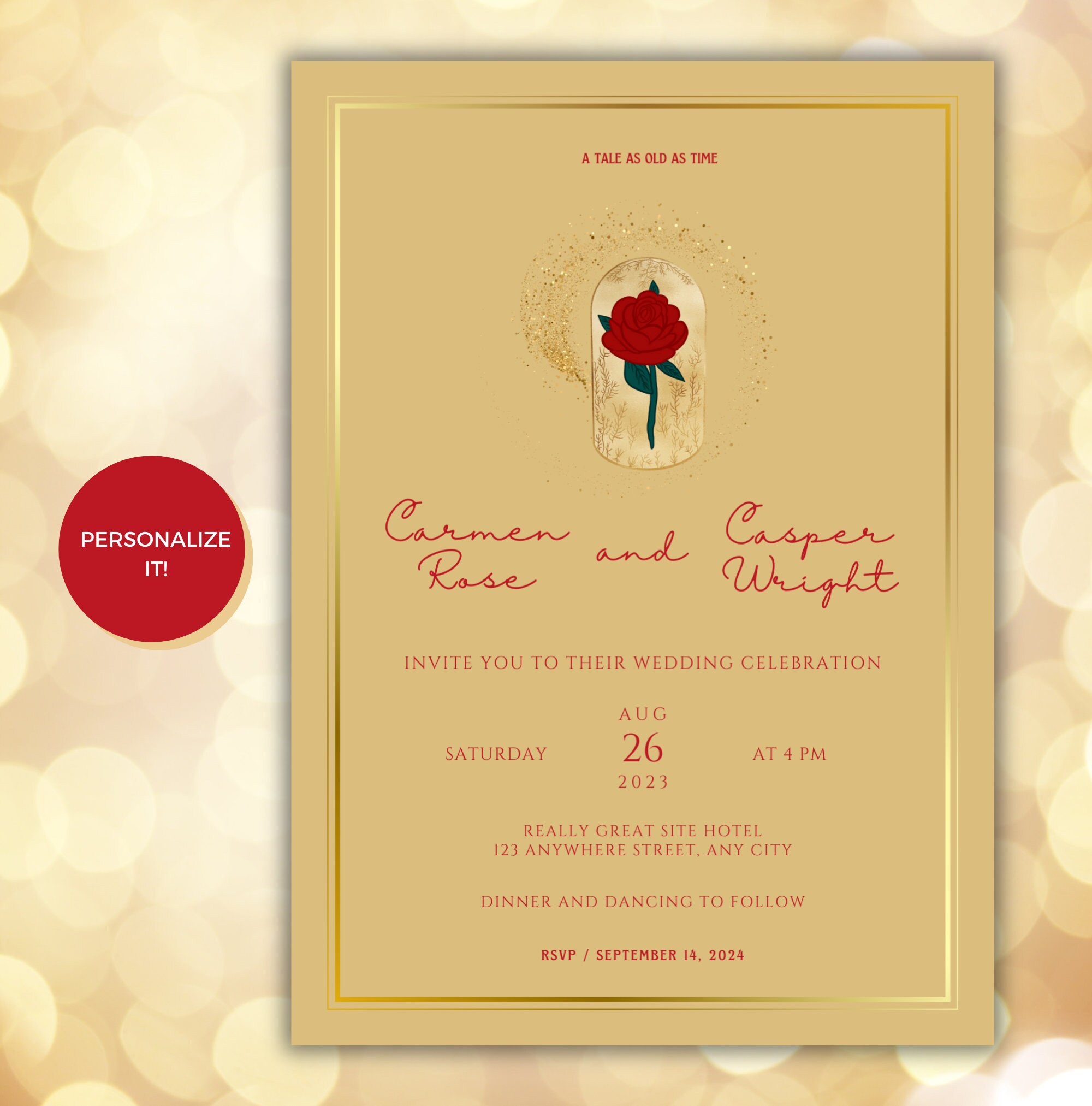 Beauty and the Beast Wedding Invitation, Fairytale Wedding Invitation ...