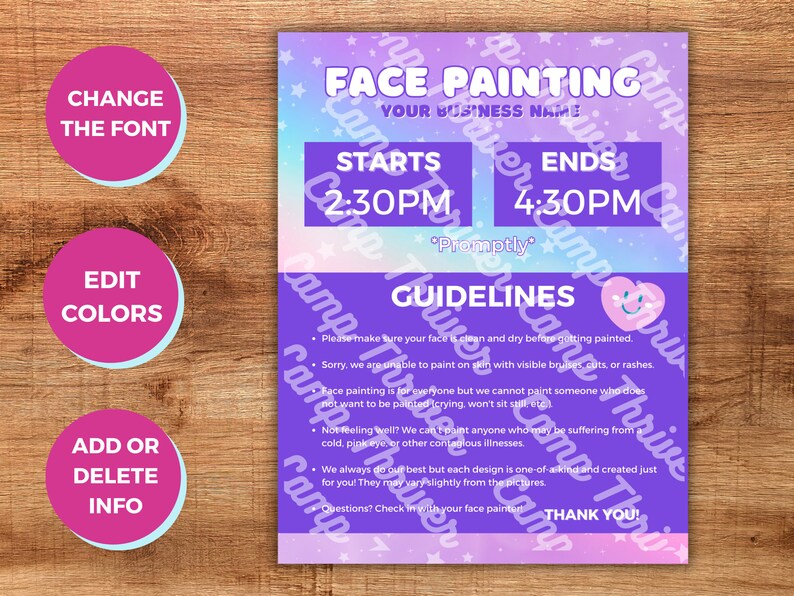Face Painting Flyer Face Painting Sign Face Paint Flyer Etsy