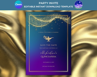 Aladdin Save the Date: Fairytale Quinceanera, Sweet Sixteen Invitation (Digital Download)