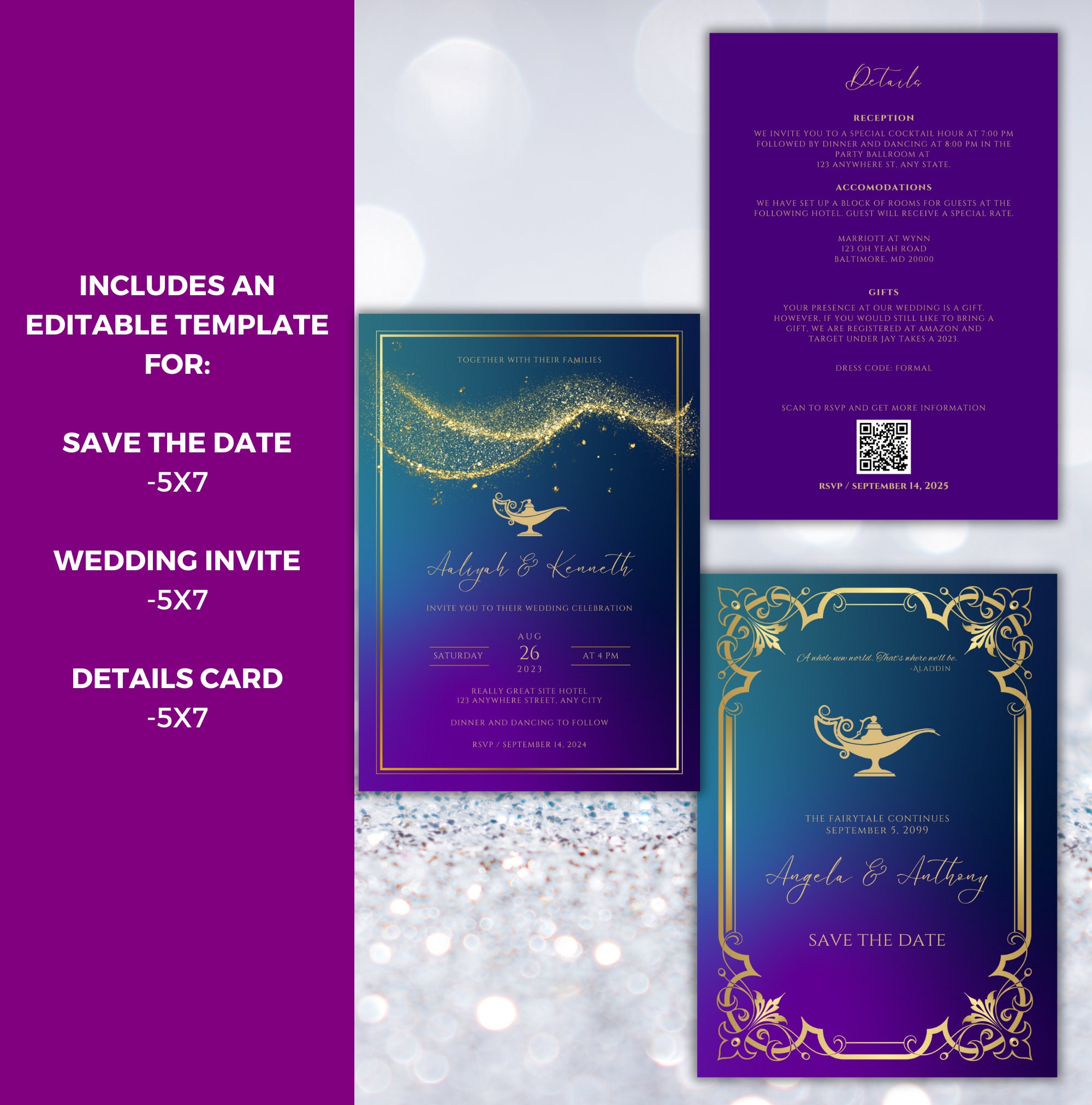 Aladdin Wedding Invitation Template: Royal Fairytale Princess Design ...