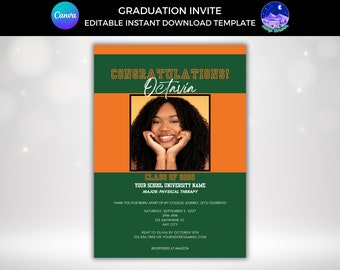 Invito alla laurea HBCU: modello arancione e verde (download digitale)