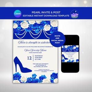 Sorority Probate Invitation: Royal Blue Pearl Zeta Invite (Digital Download)