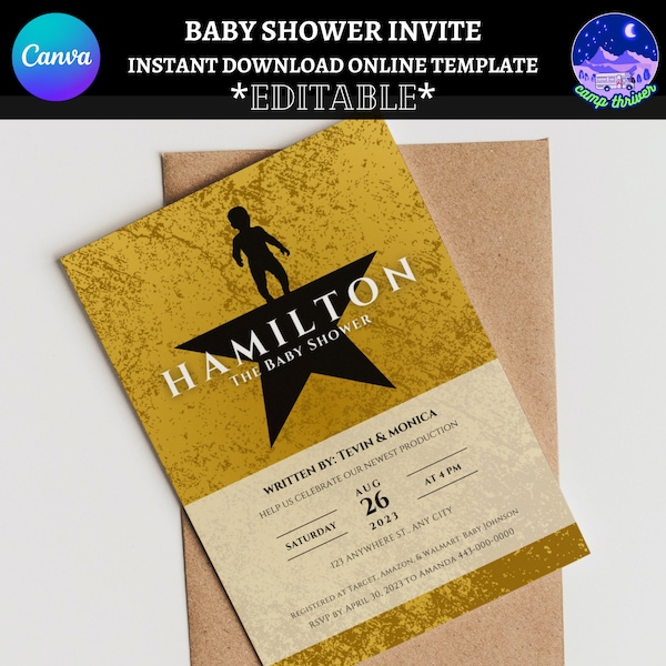 Hamilton Baby Shower Invite, Hamilton Baby Shower Invitation, Broadway Baby Shower, Hamilton Invite Template, Broadway Invitation, Musical