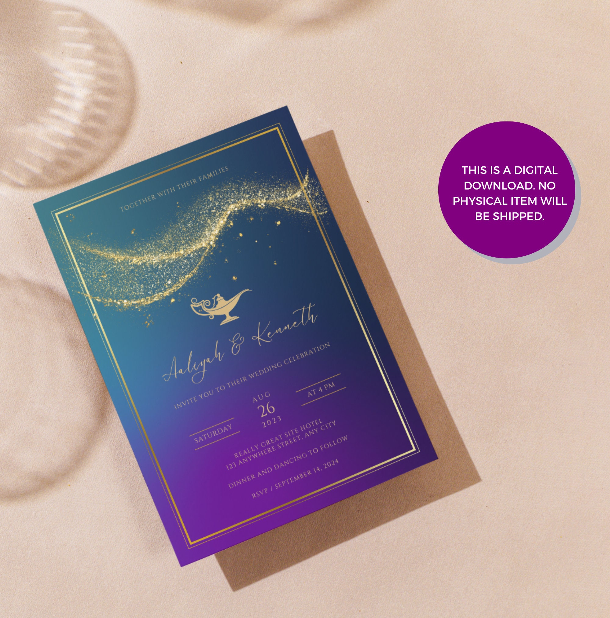 Aladdin Wedding Invitation Template: Royal Fairytale Princess Design ...