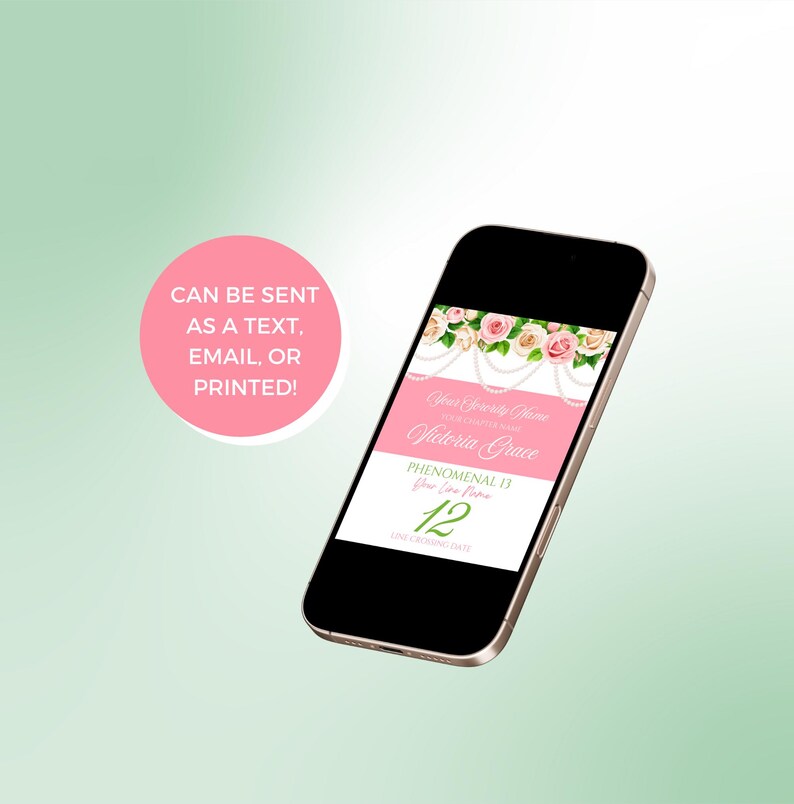 May include: A pink and white digital invitation with a floral design and pearl accents. The text reads "Your Sweet Sixteen" and "Victoria Grace". The number 12 is highlighted in green.