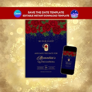 Beauty and the Beast Quinceanera, Beauty and the Beast Save the Date, Fairytale Wedding, Beauty and the Beast Sweet Sixteen, Princess Invite