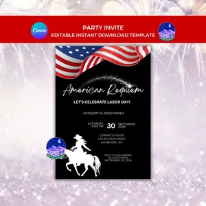 Invitación de Cowboy Carter, invitación del 4 de julio, fiesta temática del Réquiem Americano, plantilla de invitación con la bandera estadounidense, invitación a una barbacoa del 4 de julio