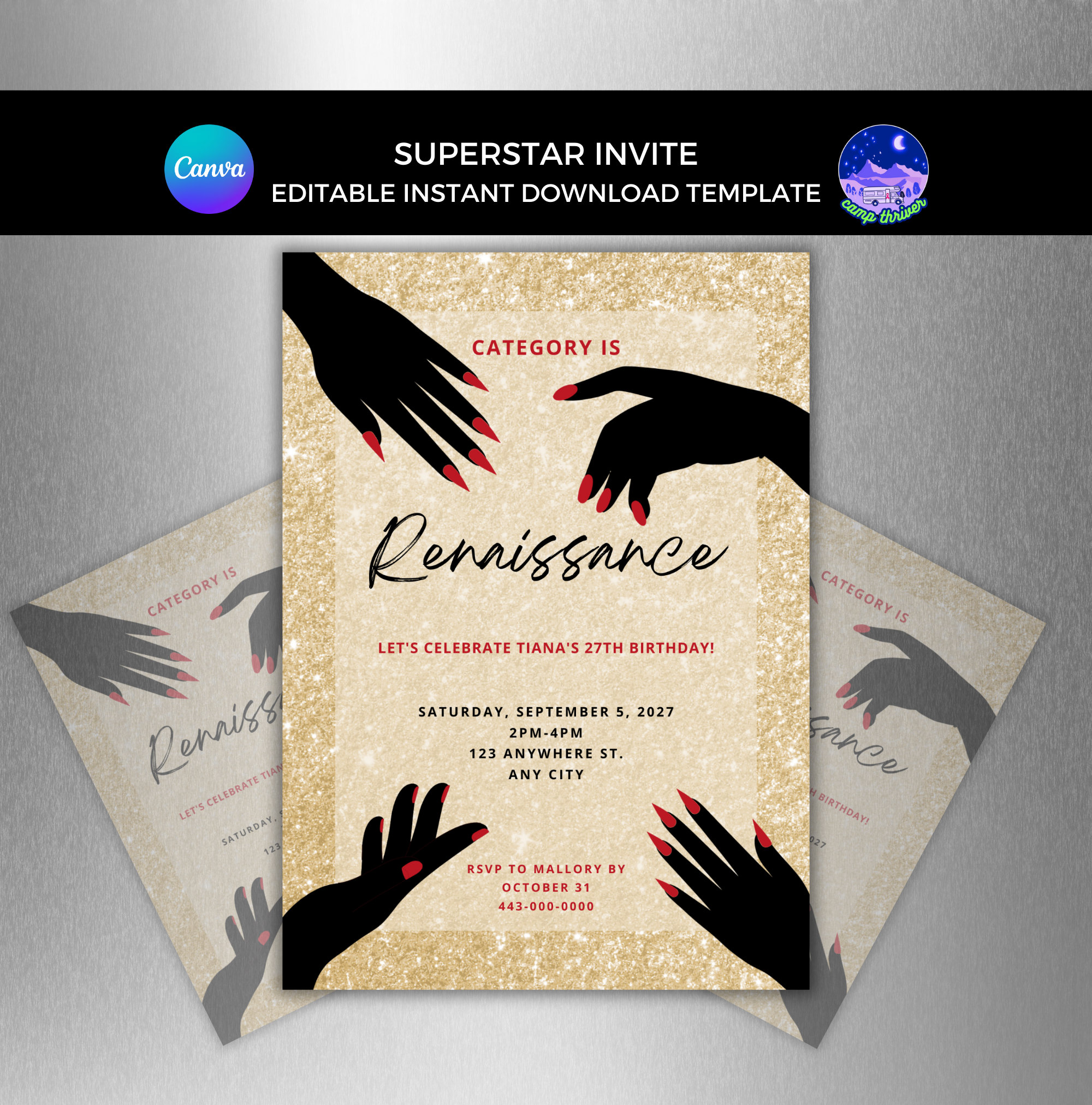 Renaissance Birthday Invitation: Hip Hop Concert, Disco Ball (digital ...