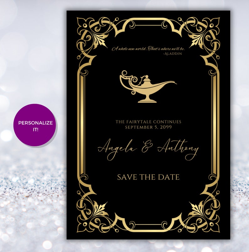 Aladdin Wedding Invitation Template: Royal Fairytale Princess Design ...