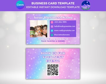 Face Painter Business Card, Face Painting Business Card, Face Paint Business Card, Paint Business Card Template, Princess Business Card