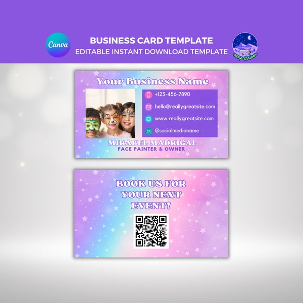 Face Painter Business Card, Face Painting Business Card, Face Paint Business Card, Paint Business Card Template, Princess Business Card