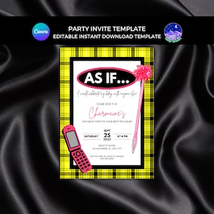90s Birthday Party Invitation, Clueless Birthday Invite, Clueless Bachelorette Invite Template, 90s Party Invite, Digital Birthday Invite