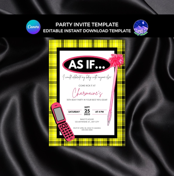 90s Birthday Invitation: Clueless Party Invite Template (Digital)