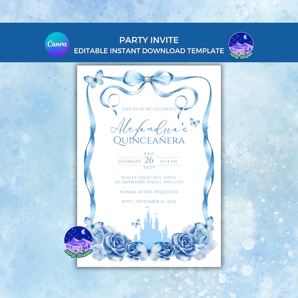 Cinderella Princess Invitation, Fairytale Wedding Invitation, Princess Wedding Template, Princess Quinceanera Invite, Princess Sweet Sixteen