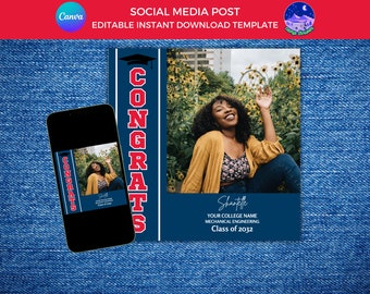 Annuncio del college, post su Instagram per il giorno della decisione, post di laurea di Howard, modello per i social media per la laurea, invito alla laurea di Howard