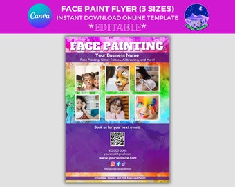 Editable Face Painting Flyer Template: Customizable Sign, Price List (Digital Download)