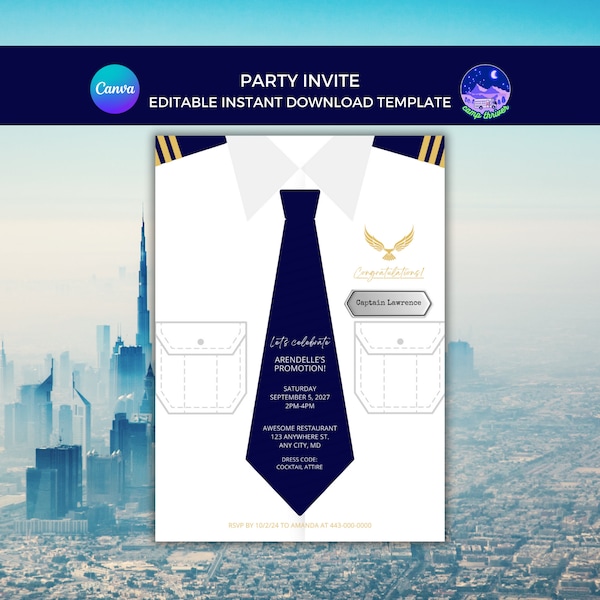 Pilot Theme Party, Pilot Graduation Invitation, Pilot Retirement Invite, Pilot Promotion Invite, Pilot Party Invitation, Pilot Uniform