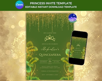 Frog Princess Invitation, Fairytale Wedding Invitation, Princess Wedding Template, Princess Quinceanera Invite, Princess Sweet Sixteen