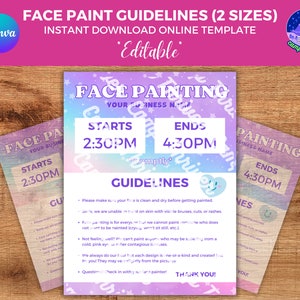 Face Painting Guidelines Sign: Editable Flyer Template (Digital Download)