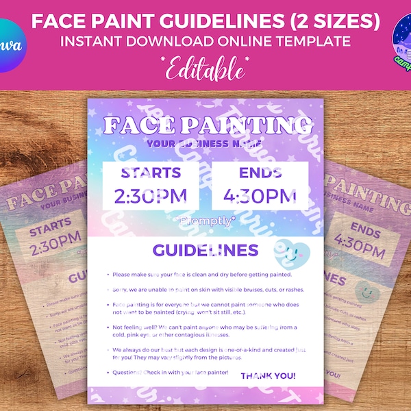 Face Paint Rules Template Etsy