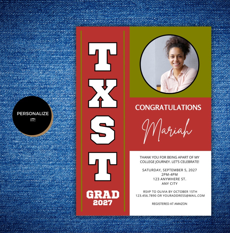 Texas Graduation Invitation, College Grad Invite, Maroon and Gold ...
