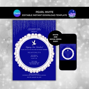 Sorority Probate Invite: Royal Blue and White Pearl Flyer (Digital Download Template)