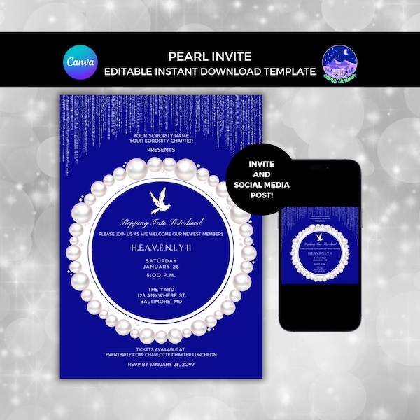 Sorority Flyer, Probate Invite, Sorority Invitation, Dove Flyer Invite, Probate Flyer, Zeta Sorority Invite, Royal Blue and White Invitation