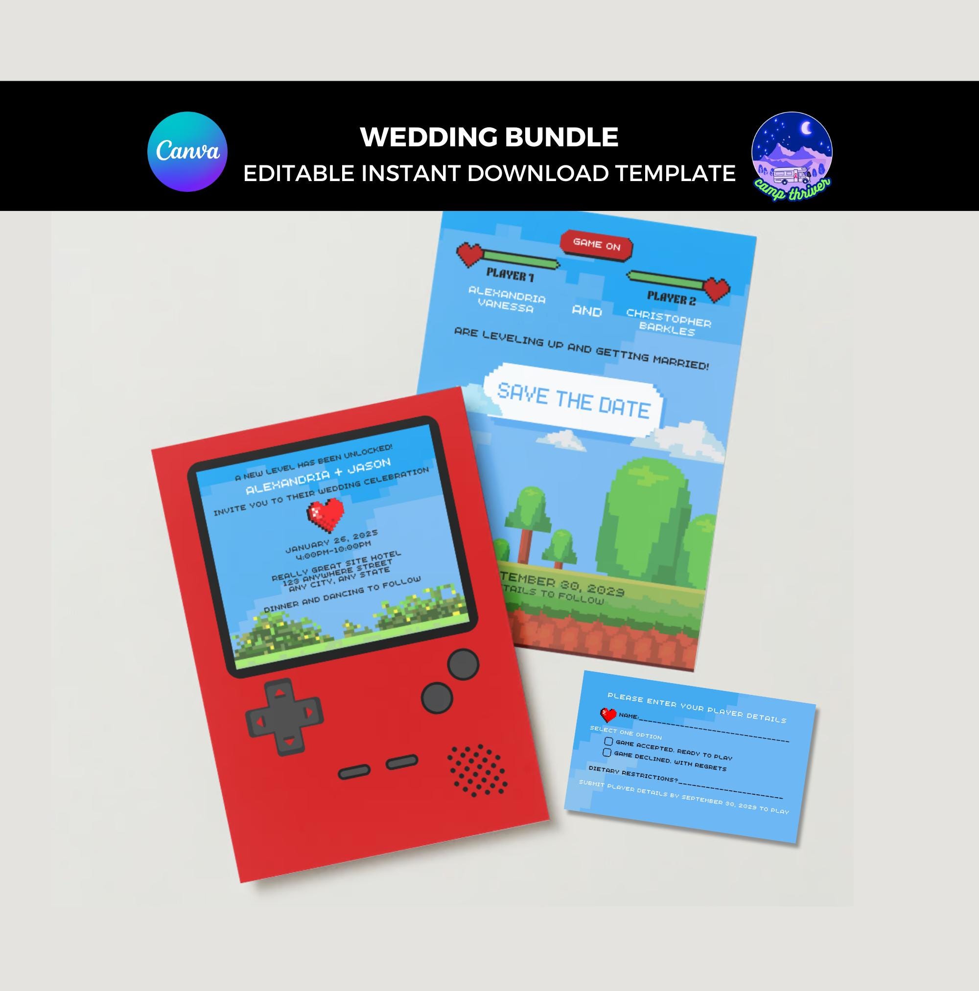 Video Game Wedding Invitation, Gamer Wedding Invitation, Nerdy Wedding Invitation, Retro Video Game Invite, Geek Wedding Invite Template