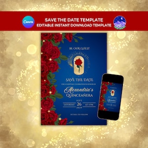 Beauty and the Beast Quinceanera, Beauty and the Beast Save the Date, Fairytale Wedding, Beauty and the Beast Sweet Sixteen, Princess Invite