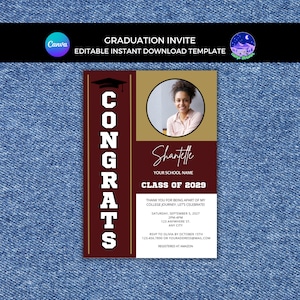 Texas Graduation Invitation, College Grad Invite, Maroon and Gold Graduation Invite, Editable Graduation Template, Trunk Party Invite