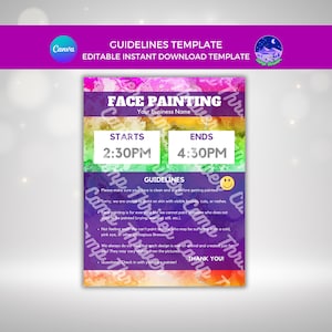 Face Painting Rules, Face Painting Sign, Face Paint Flyer Template, Face Painting Price List, Face Paint Guidelines, Face Paint Handout