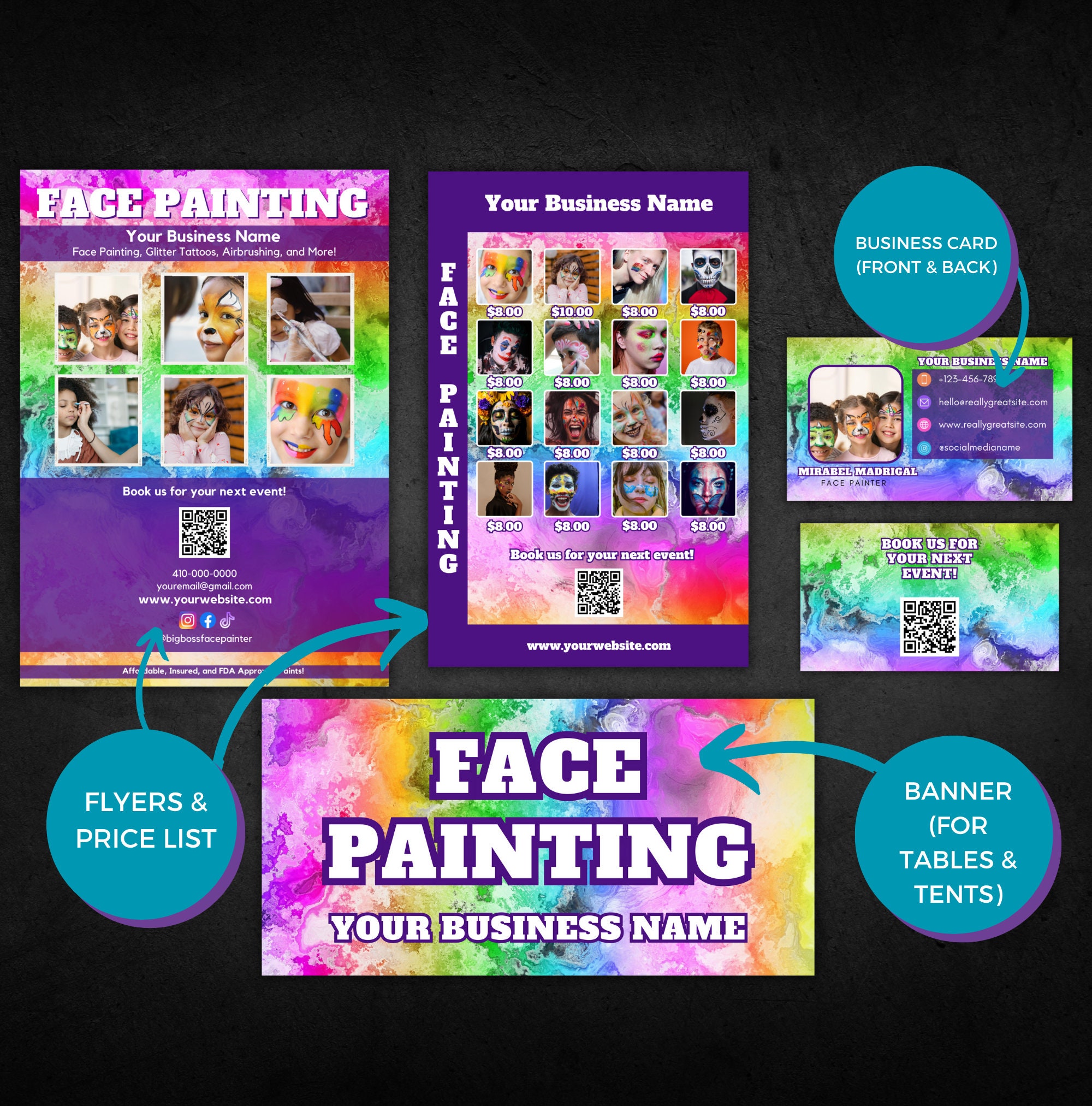 Face Painting Sign, Face Painting Sign Template, Face Painter Price