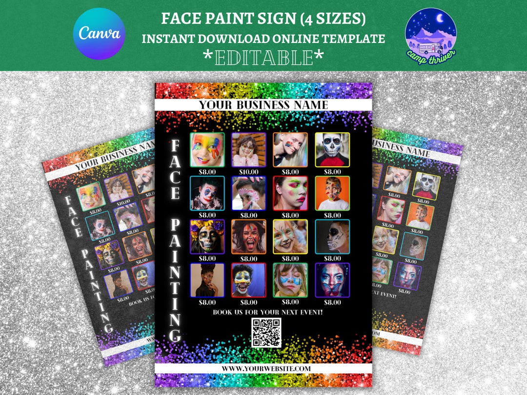 Face Painting Sign, Face Painting Sign Template, Face Painter Price